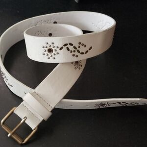Genuine leather white studded belt boho/retro look